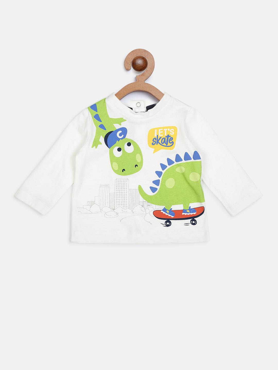 T-Shirt With Dinosaur Print-White
